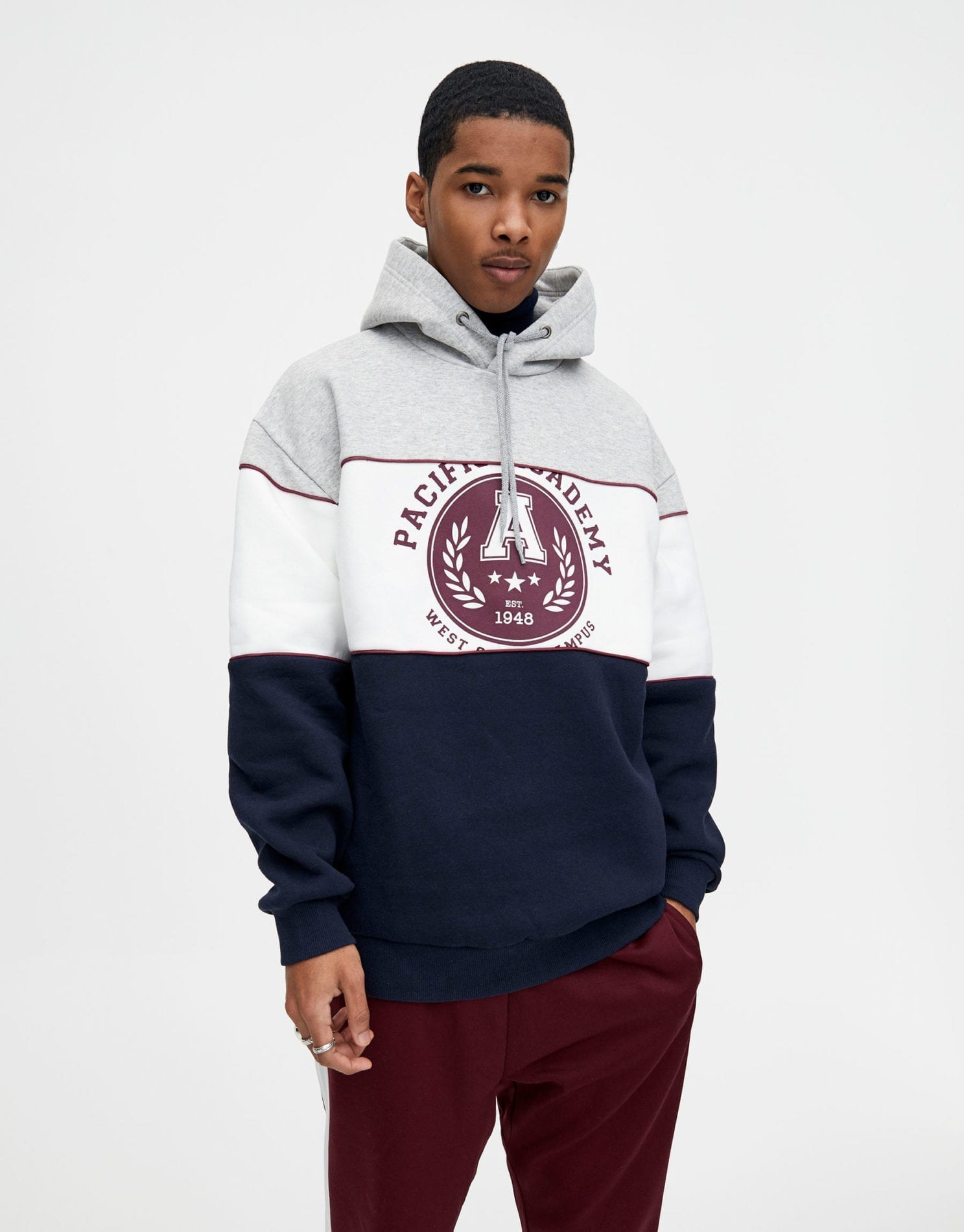 Colour Block Hoodie With Front Print