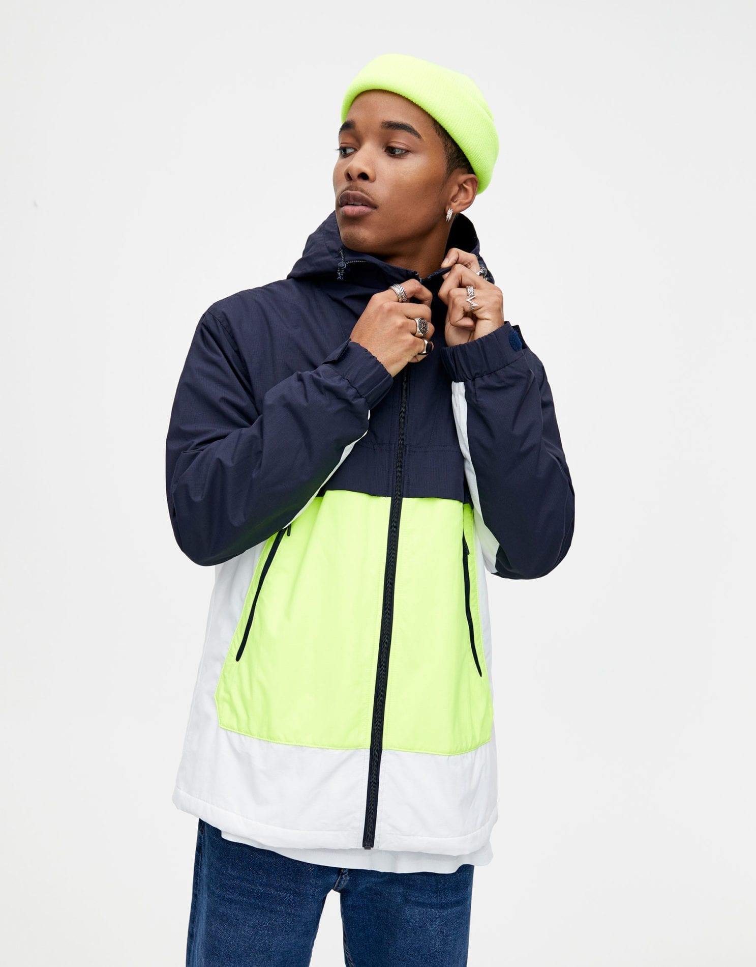 Colour Block Raincoat with Hood